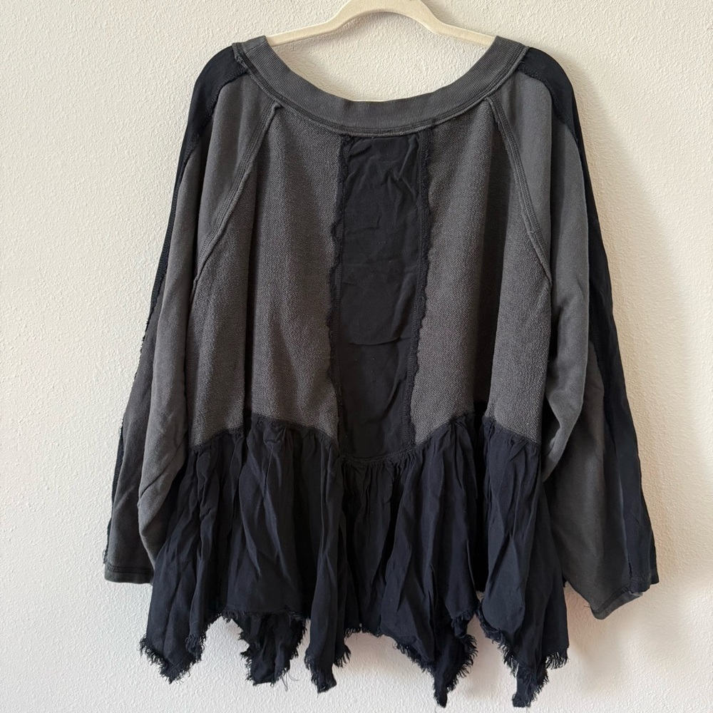 Free People Duster Pullover with Ruffled Asymmetrical Hem Black Large - Picture 6 of 8